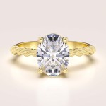 Pierścionek zaręczynowy w 24h z moissanitem 2ct szlif owalny – Twisted złoto 585 (skręcana szyna)