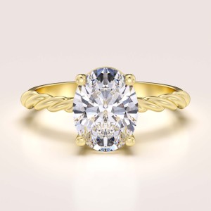 Pierścionek zaręczynowy z diamentem laboratoryjnym 2ct szlif owalny – Twisted złoto 585 (skręcana szyna)